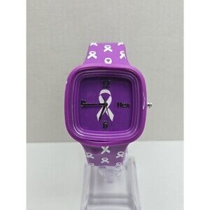 Flex Purple Awareness Ribbon Silicone Unisex Quartz Wristwatch 3 ATM New Battery
